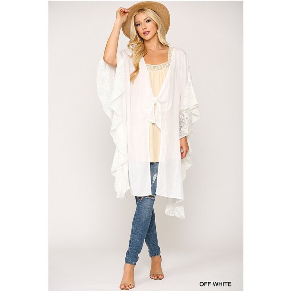 Boho Chic White Lace Ruffle Kimono Duster Tunic